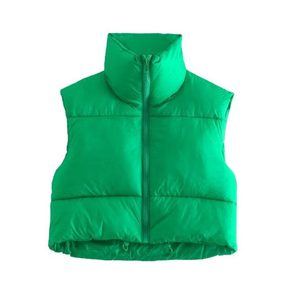 New Stand Collar Sleeveless Lightweight Zip Up Puffy Vest For Women