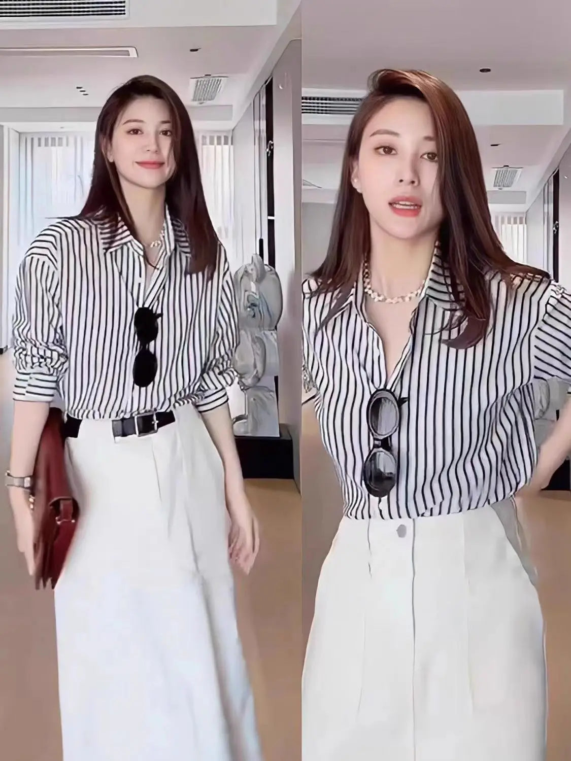 Striped Long Sleeve Womens Blouse Casual Office Elegance