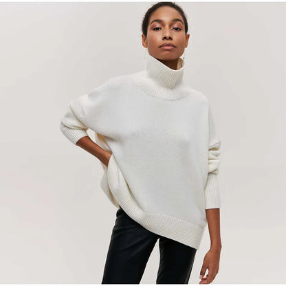 Solid Turtleneck Long Sleeve Pullover For Women