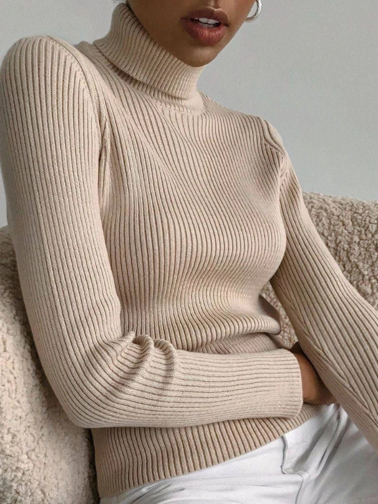 2025 Autumn Winter Women S Thick Ribbed Knitted Turtleneck Sweater Slim Fit Long Sleeve Pullover Soft Warm