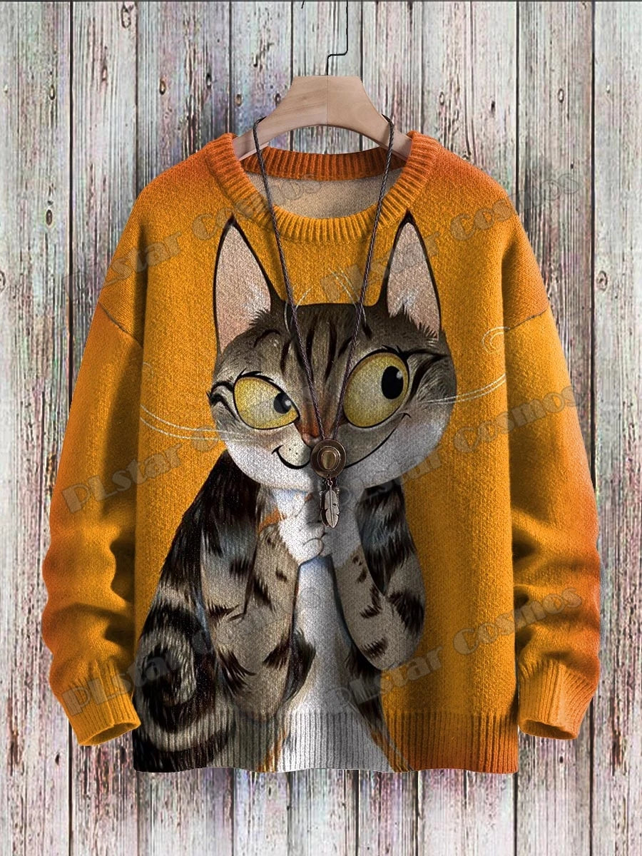 Vibrant Ukiyo-e Cat Sweater for Cozy Sunset Walks
