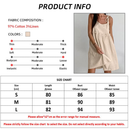 Holiday Comfort Style Khaki Linen Spaghetti Strap Dress