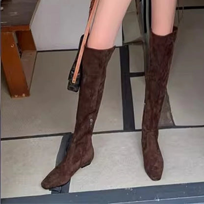 Long Knee High Suede Designer Zipper Winter Boots For Women