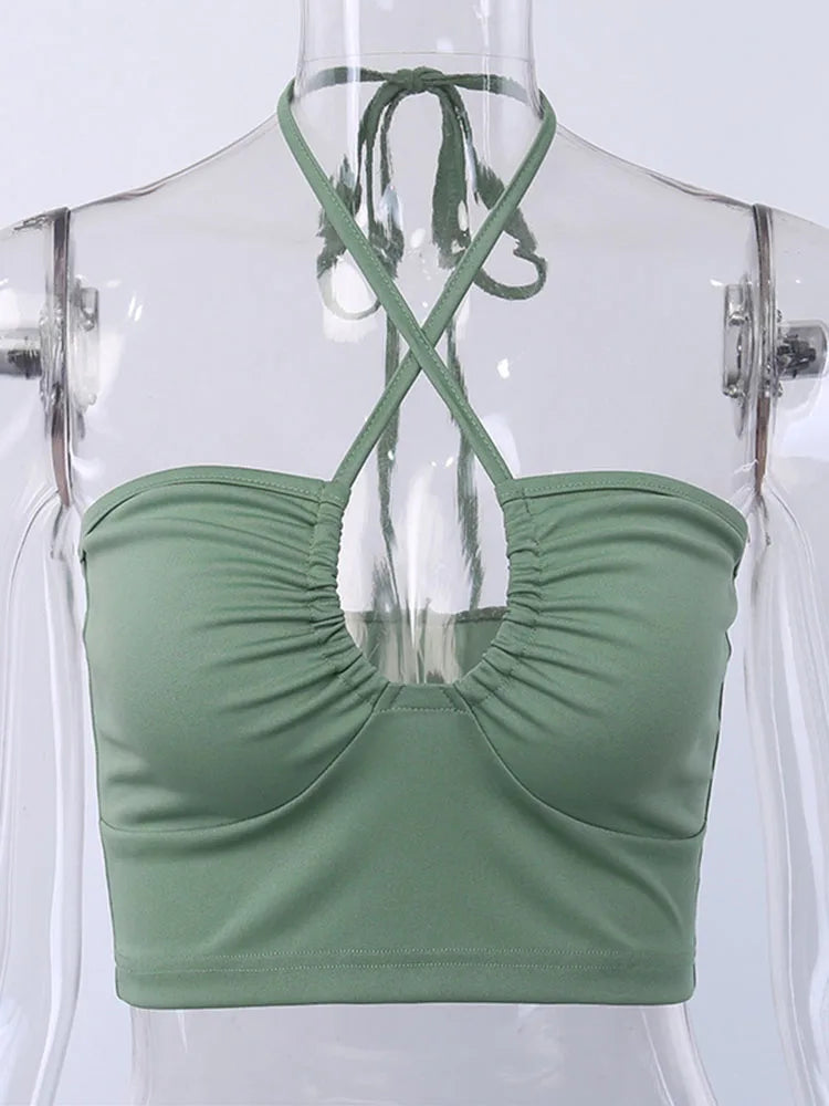 Sexy Backless Striped Rainbow Cropped Top