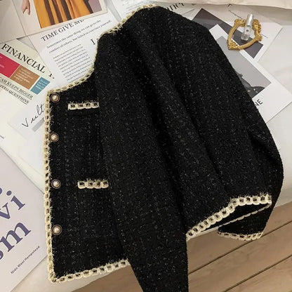 Round Neck Tweed Jacket for Effortless Elegant Office Chic Street Style