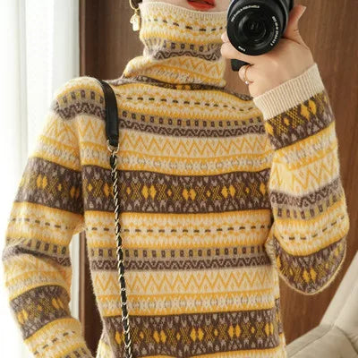 Autumn And Winter New Cashmere Sweater Womens High Necked Pullover Loose Thick Sweater Short Paragraph Knit Shirt