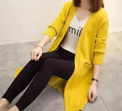 V-Neck Long Knit Cardigan for Women – 2025 Y2K Harajuku Style