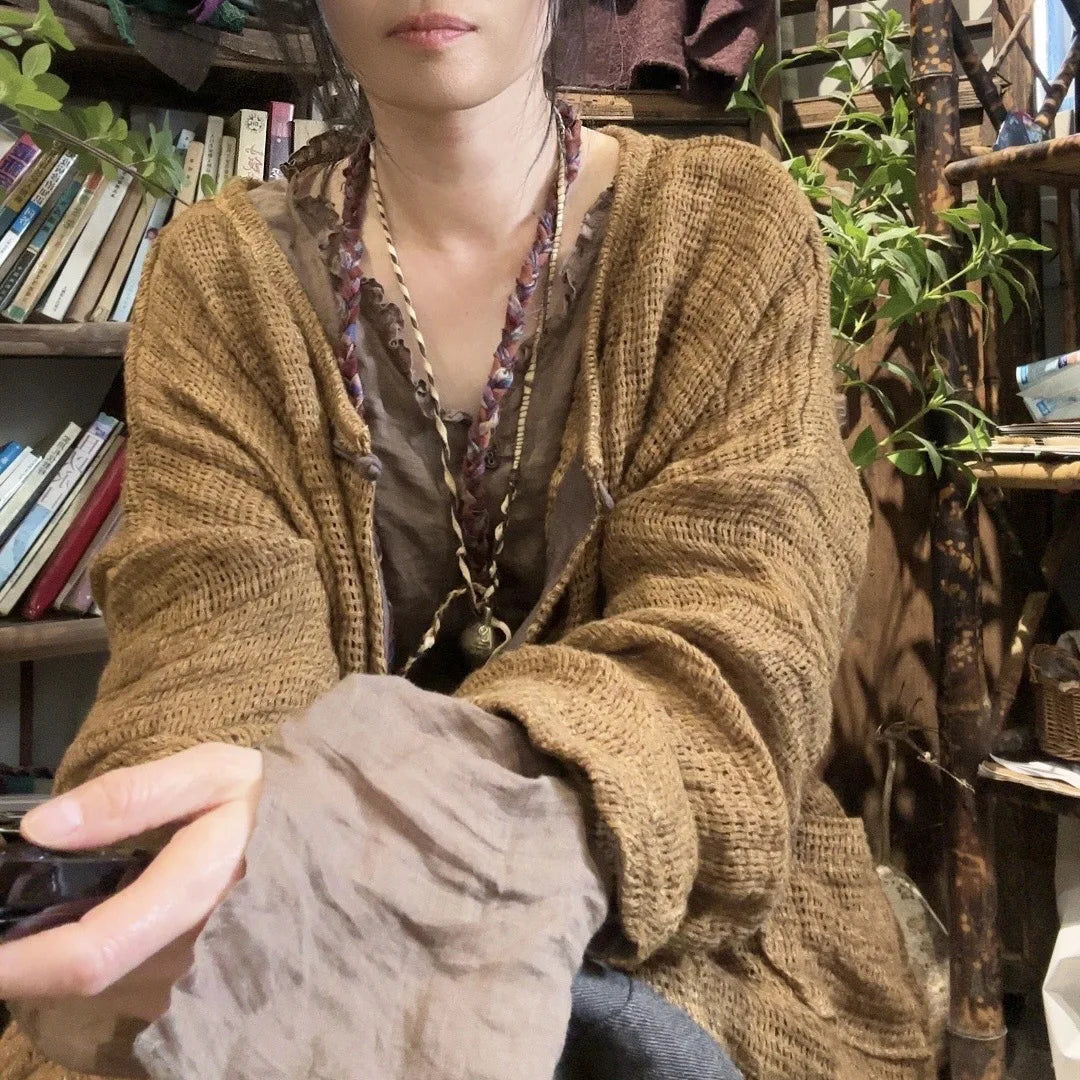 Vintage V-Neck Knit Cardigan Jacket for Women – Autumn Winter 2025