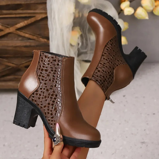 2025 Fashion Boots For Women European American Style Thick Heel Side Zipper Plus Size Short Boots For Autumn Winter