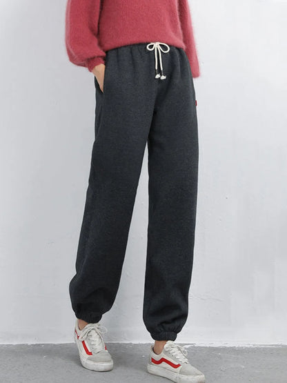 Warm Short Plush Inside Winter Cargo Pants For Women