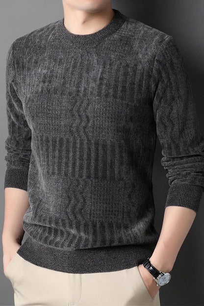 2025 Men's Casual Warm Sweater – Solid Plush Knitted Pullover, Autumn/Winter Thickened Versatile Top