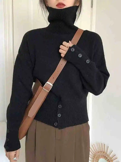 Solid Turtleneck Long Sleeve Pullover For Women