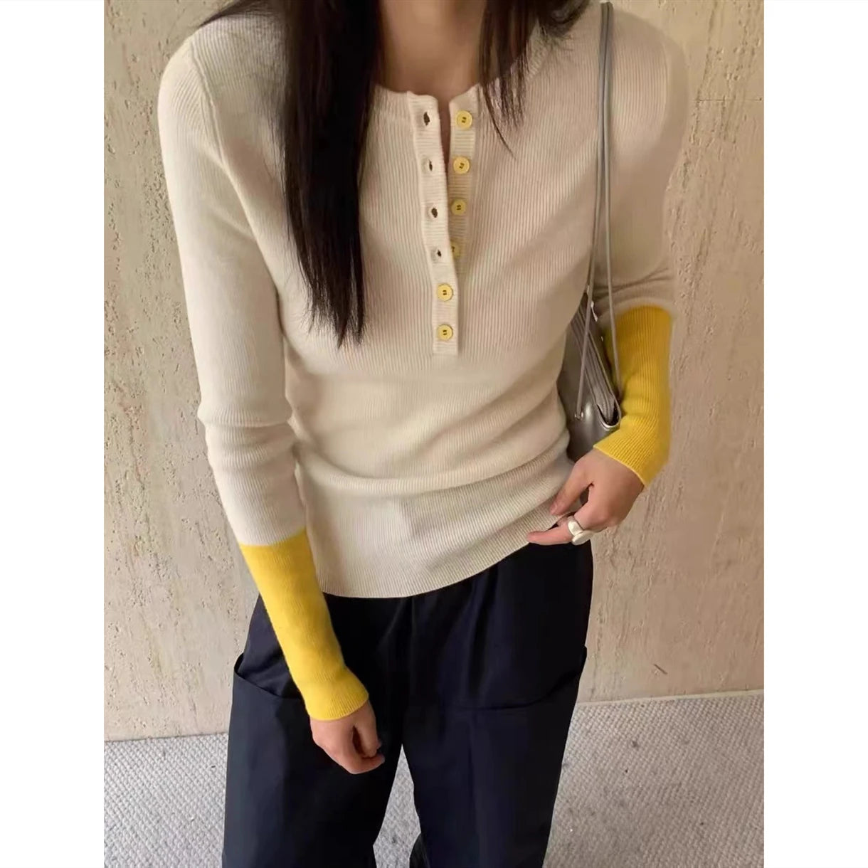 Womens V Neck Knitted Sweater Autumn Winter Slim Fit Soft Pullover Solid Color Basic Knitwear Jumper