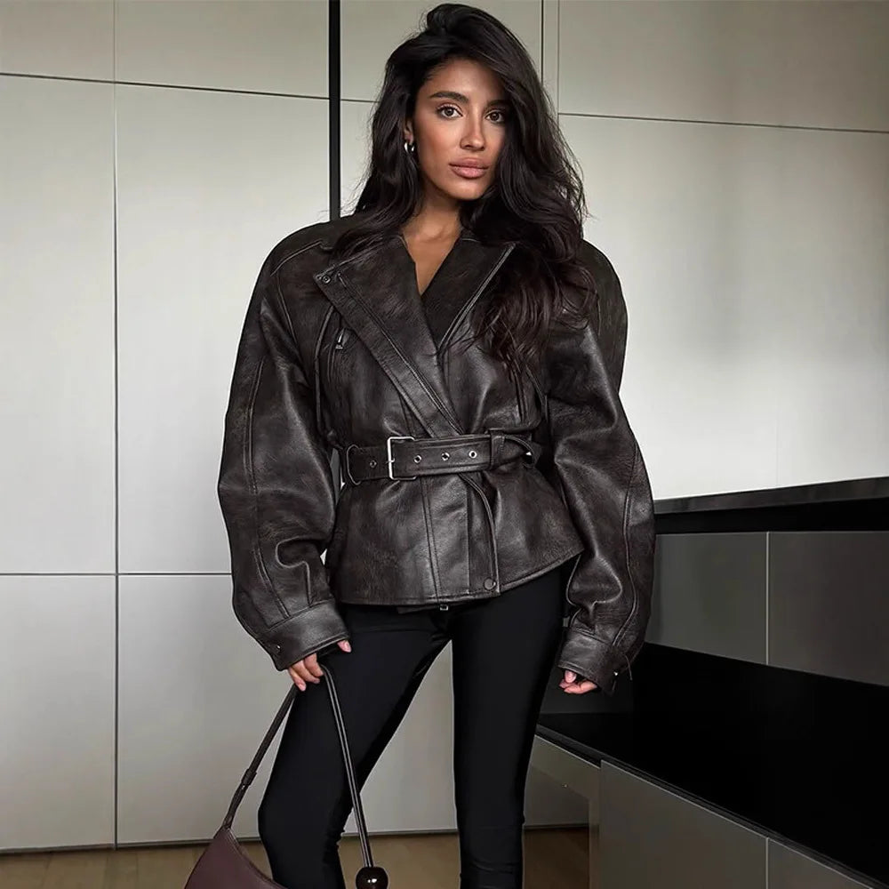 Lapel Collar Crop Leather Jackets