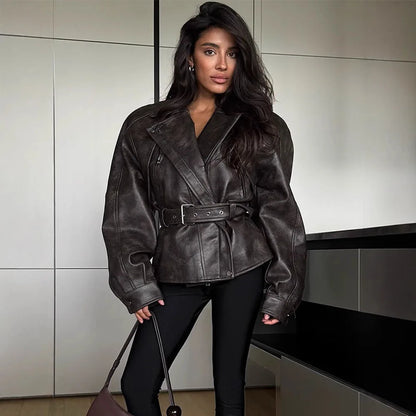 Lapel Collar Crop Leather Jackets