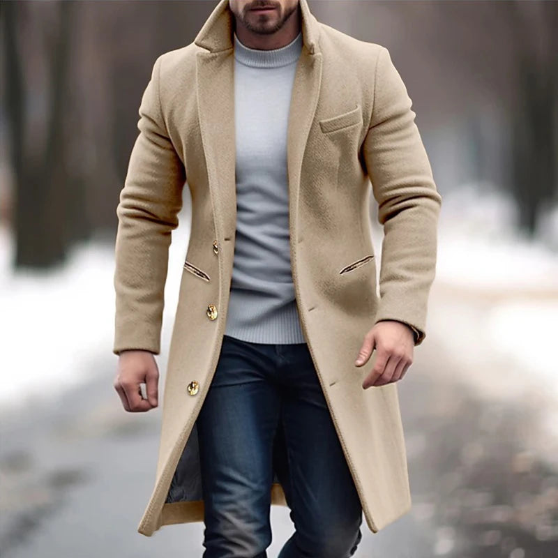Vintage Buttoned Trench Coat Casual Solid Color Outerwear For Mens Fashion 2024