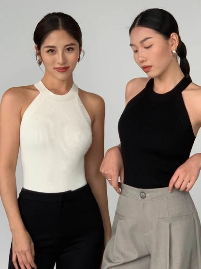 2025 Summer Slim Fit Women S Sleeveless Crop Top Sexy Solid Black White Tank Vest Casual O Neck Cropped Tops Wholesale22