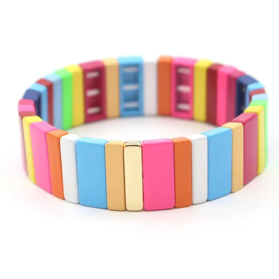 Vibrant Mood: Colorful Enamel Tile Stretch Bracelet