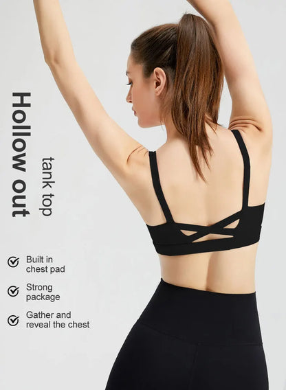 Cross Back Hollow Out Breathable Padded Women Sports Bras