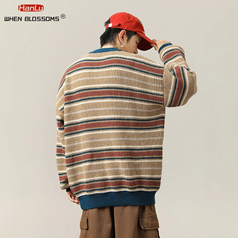 Elegant Vintage Style Knitted Striped Men S Sweaters