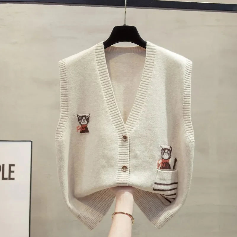 Knitted High Quality Women Vest Cardigan Sets