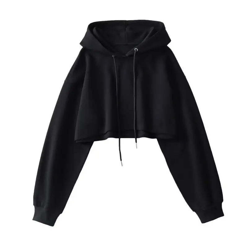 2025 Women S Short Hoodie Solid Sweatshirt Crop Top Korean Harajuku Fashion