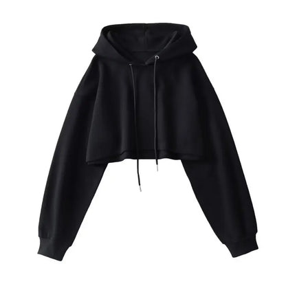 2025 Women S Short Hoodie Solid Sweatshirt Crop Top Korean Harajuku Fashion