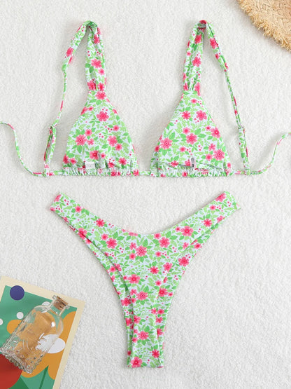 2025 Sexy High Leg Thong Bikini Solid Pink Swimwear 2 Piece Bathing Suit For Women Beachwear