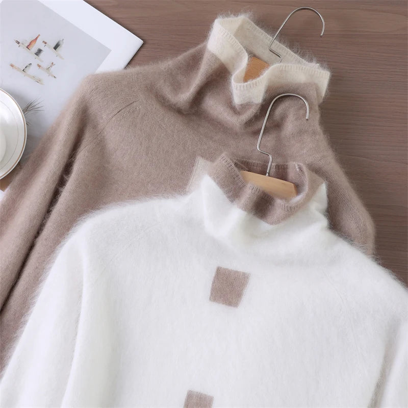 2025 Winter Korean Knit Sweater Half High Collar Loose Pullover Imitation Mink Velvet Embroidered Warm Top For Women