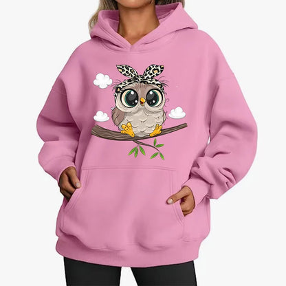 Cozy Casual Days: Cute Owl Graphic Oversized Hoodie