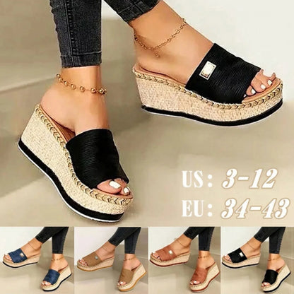 Ladies Crystal Wedges High Heel Sandals Summer Shoes With Thick Sole Diamond Platform Mules Slippers For Women
