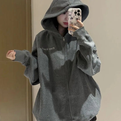 Korean Style Zipper High Quality Hooded Sweatshirts For Women
