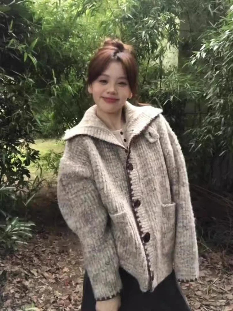 Vintage Knitted Cardigan For Women Kawaii Tweed Sweater Korean Retro Knitwear Autumn Winter Sweater Tops