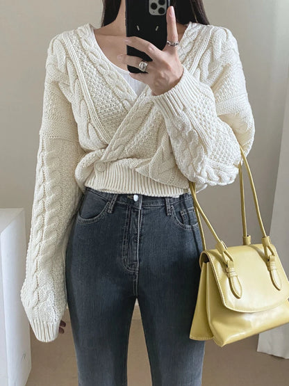 Women Deep V Neck Knitted Cardigan Sweater