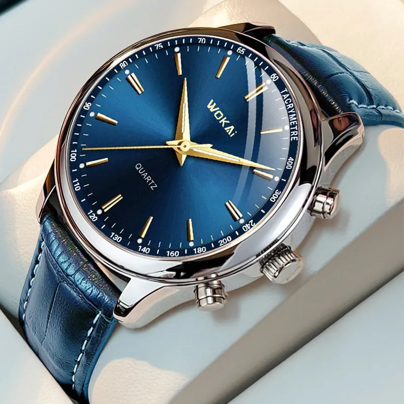 Mens Leather Strap Quartz Analog Watch