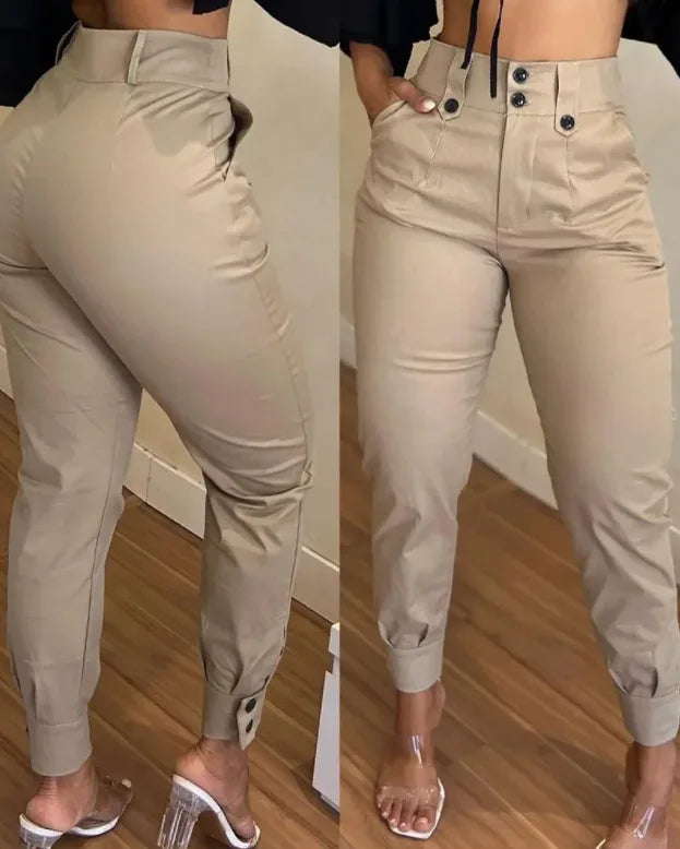 Button Fly Elastic Waist Capris
