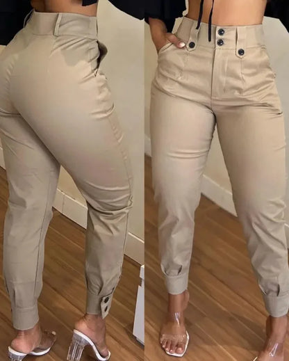 Button Fly Elastic Waist Capris