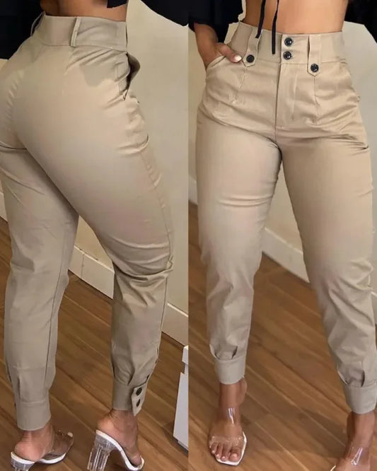 Button Fly Elastic Waist Capris