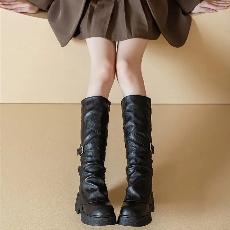 Women’s Knee-High High Heel Riding Boots 2025 – PU Leather Platform Princess Slim Boots