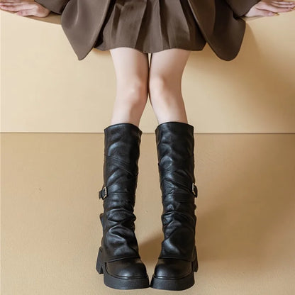 Women’s Knee-High High Heel Riding Boots 2025 – PU Leather Platform Princess Slim Boots