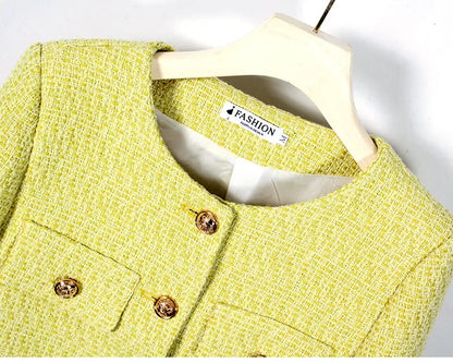 Korean-Style Tweed Top Coats – Slim Single-Breasted Coat for Women