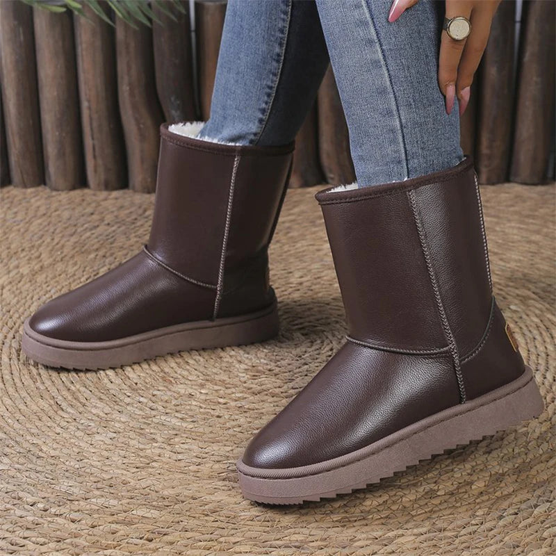Womens Winter Platform Snow Boots Waterproof Non Slip Thick Plush Mid Calf-Boots For Warm Winter Shoes