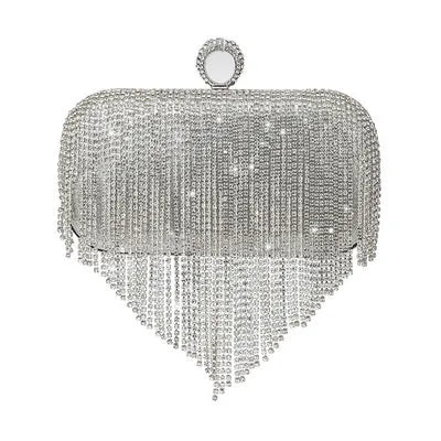 Rhinestone Tassel Clutch Beaded Metal Evening Bag With Chain Shoulder Messenger Purse For Weddings