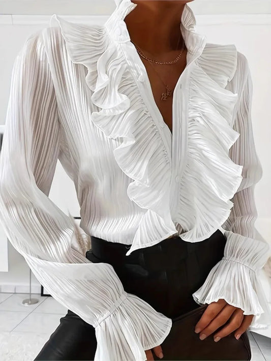 Blue And White Cropped Button Shirt Elegant Office Crop Top For Women