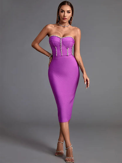 Crystal Edge Strapless Sexy New Womens Midi Bodycon Dress