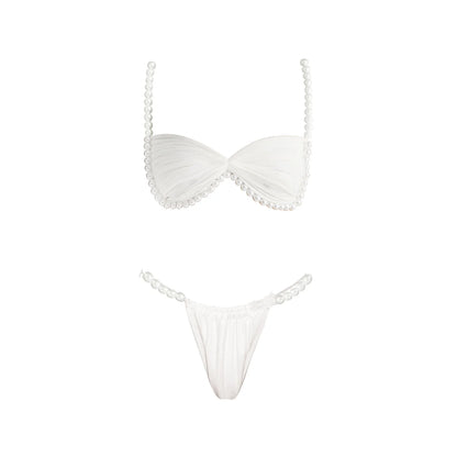 2025 Shell Bra Push Up Bikini Set For Women Sexy Pearl Strap Swimsuit Beach Skirt