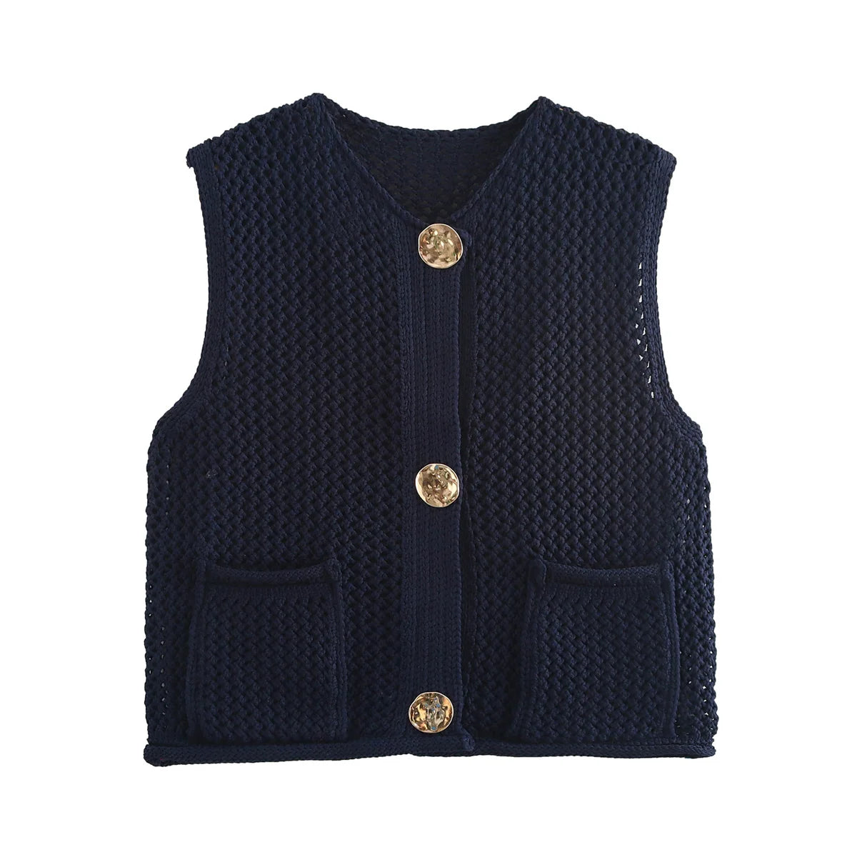 Womens Elegant Round Collar Single Breasted Buttoned Sweaters