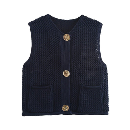 Womens Elegant Round Collar Single Breasted Buttoned Sweaters