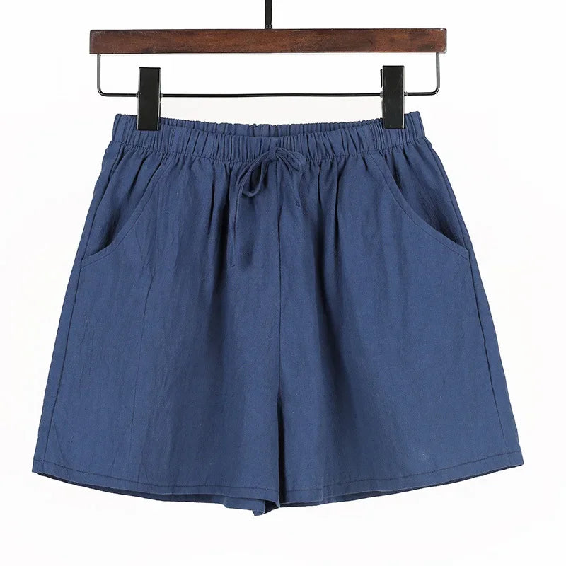 Basic Plus Size High Waisted Women Cotton Shorts