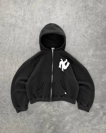 New Y2k Letter Print Zip Up Hoodie Streetwear Oversized Sweatshirt For Men Women